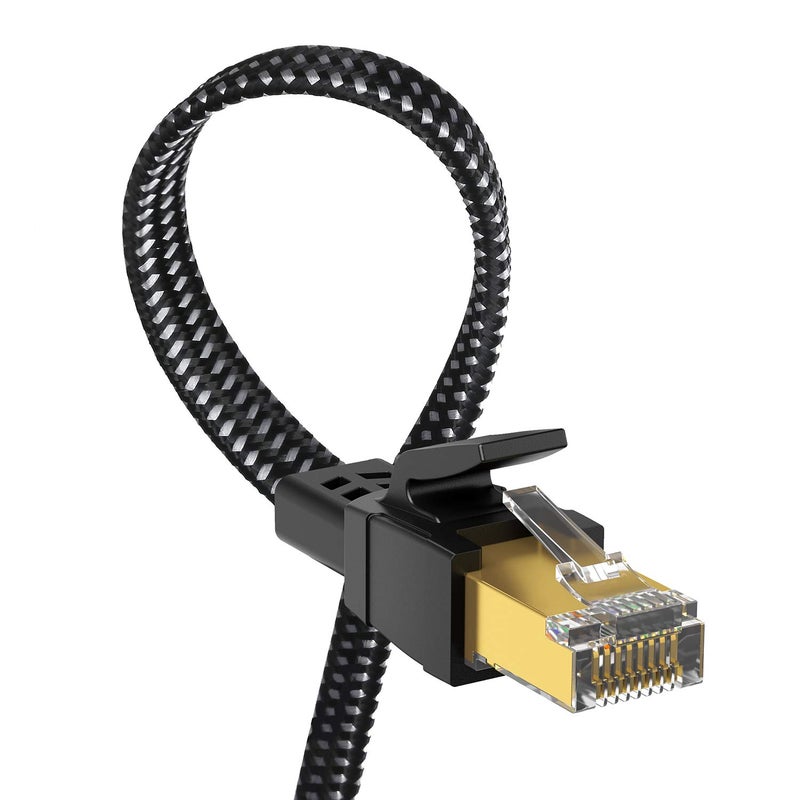 Orbram Cat 8 Ethernet Cable 25 ft, Nylon Braided High Speed Heavy Duty Cat8 Network LAN Patch Cord, 40Gbps 2000Mhz SFTP RJ45 Flat Internet Cable Shielded in Wall, Indoor&Outdoor for Modem/Router/Gaming/PC - Image 1